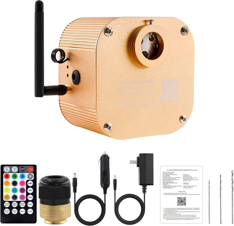 ATOKEE Store 16W Twinkle Fiber Optic Light Box, Bluetooth App/RF Remote Control for Starlight Headliner, Car Plug & Power Adapter, PG Connector & 3 Drill Bits - Image 1